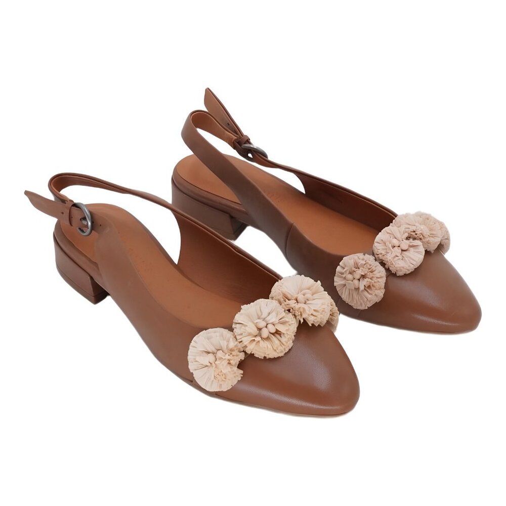 Gentle Souls Anana Pom Pom Slingback Sandal Luggage Brown 8.5M - Picture 4 of 6